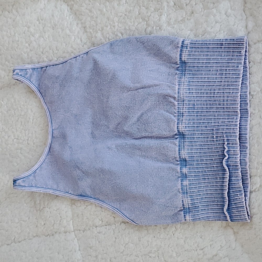 Free People Good Karma High Neck Crop Tank Washed Light Blue